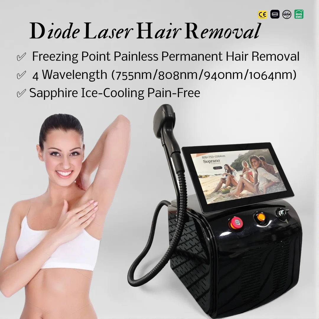

Painless Diode Laser Hair Removal Machine Permanent Hair Removal 4 Wavelengths (755/808/940/1064nm) Suitable For All Skin Tones