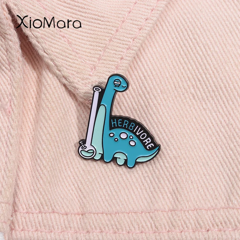 Herbivorous Dinosaur Enamel Pin Cartoon Cute Vegetarian Animals Brooch Lapel Backpack Badges Fashion Jewelry Gift For Friends