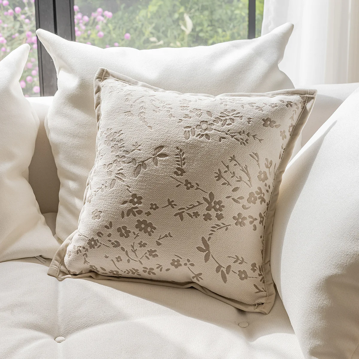 

Nordic Cream Coffee Cushion Cover Plant Branch Leaf Jacquard Pillow Covers Decorative 45*45 Home Decor Living Room Pillowcases