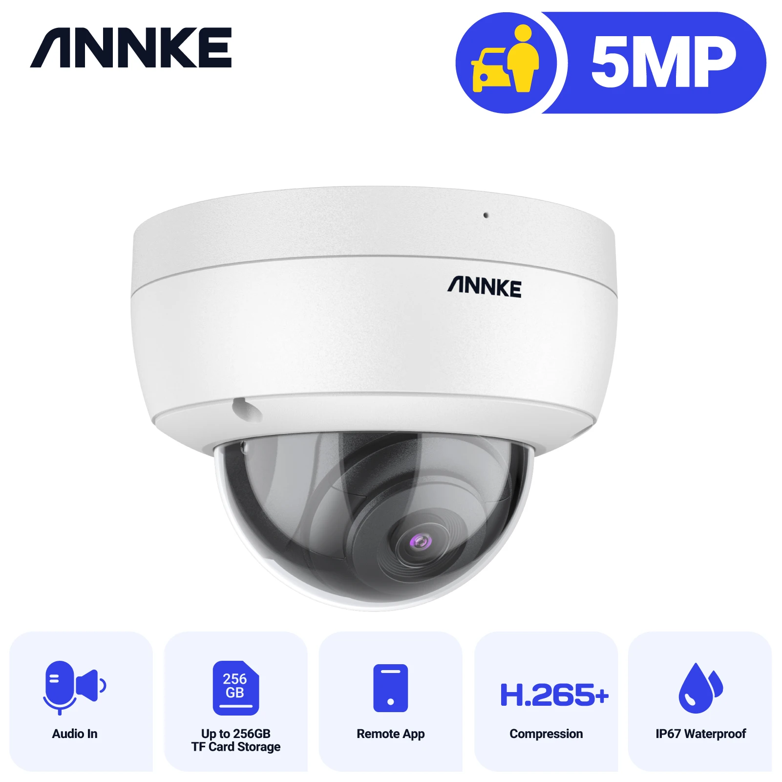 ANNKE 5MP Smart Home IR Network Camera Built-in mic Human & Vehicle Detection IP Camera Support PoE &DC12V IP67 & IK08