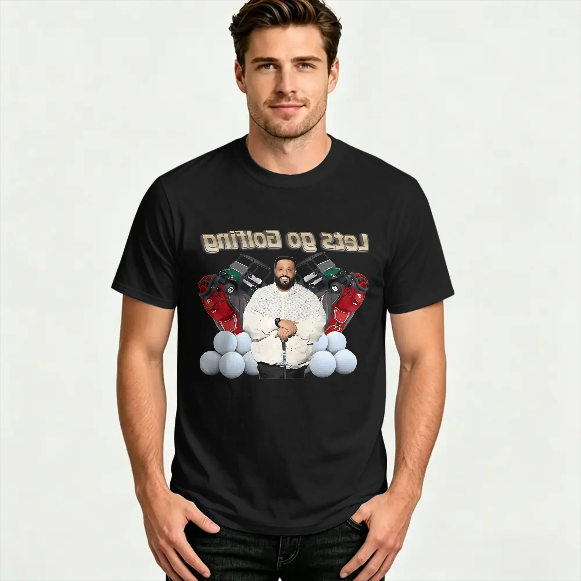 DJ Khaled Let's Go Golfing  T Shirt Beach  Novelty T Shirts Pure Cotton O-Neck Oversized Tees Short-Sleeved Y2K Funny Tshirt