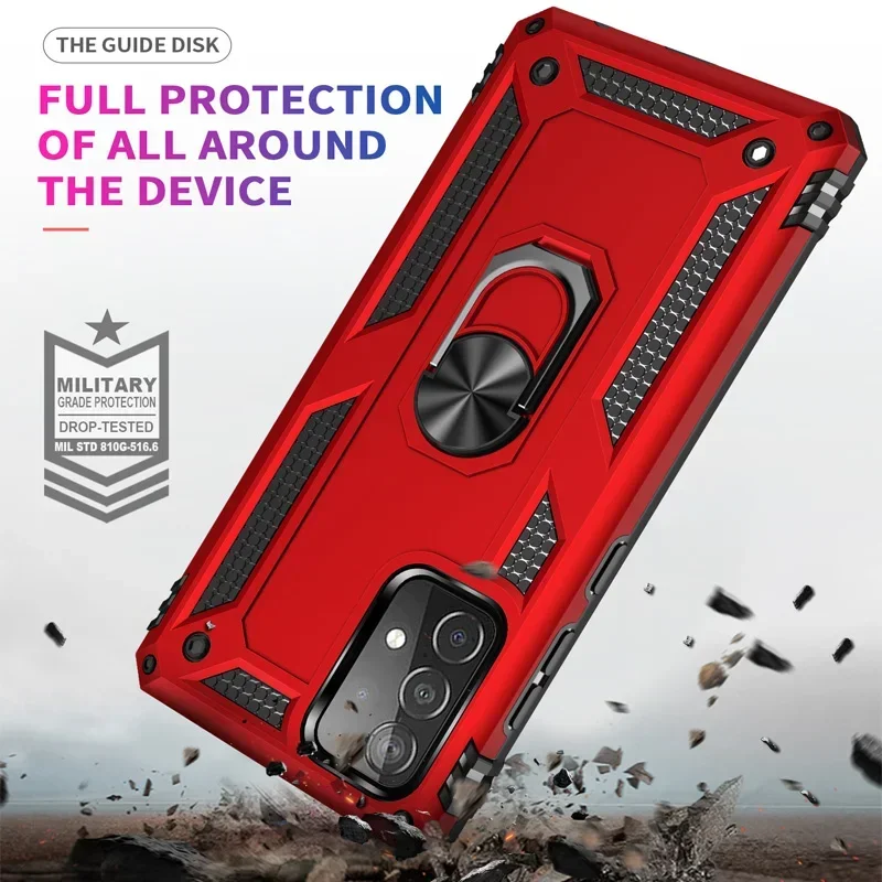 Fashion Armor Metal Ring Anti-drop Case For Samsung Galaxy S24 S23 S21 S20 FE Ultra S10 S9 Plus Note 20 Ultra Shockproof Cover