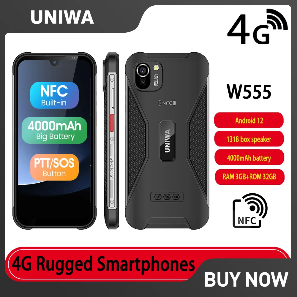 UNIWA W555 Global Version 4G Smartphones 3G+32G Android 12 Mobile Phone 4000mAh Battery NFC Multi-language 13MP Rear Camera PTT