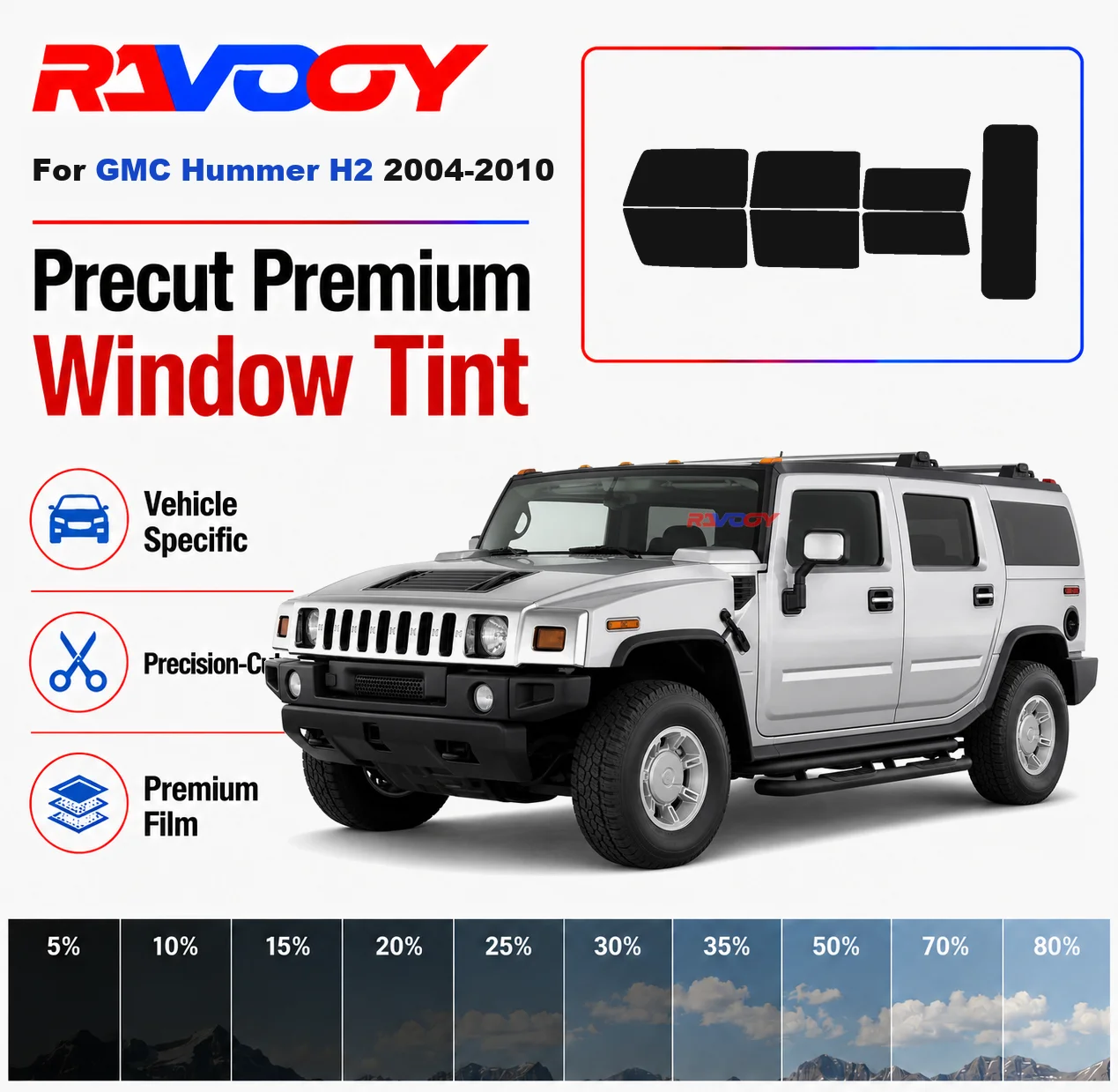 

Premium Precut Window Tint Kit Front Rear Windows Rear Windshield For GMC Hummer H2 2004-2010 Complete Set Nano Ceramic Film