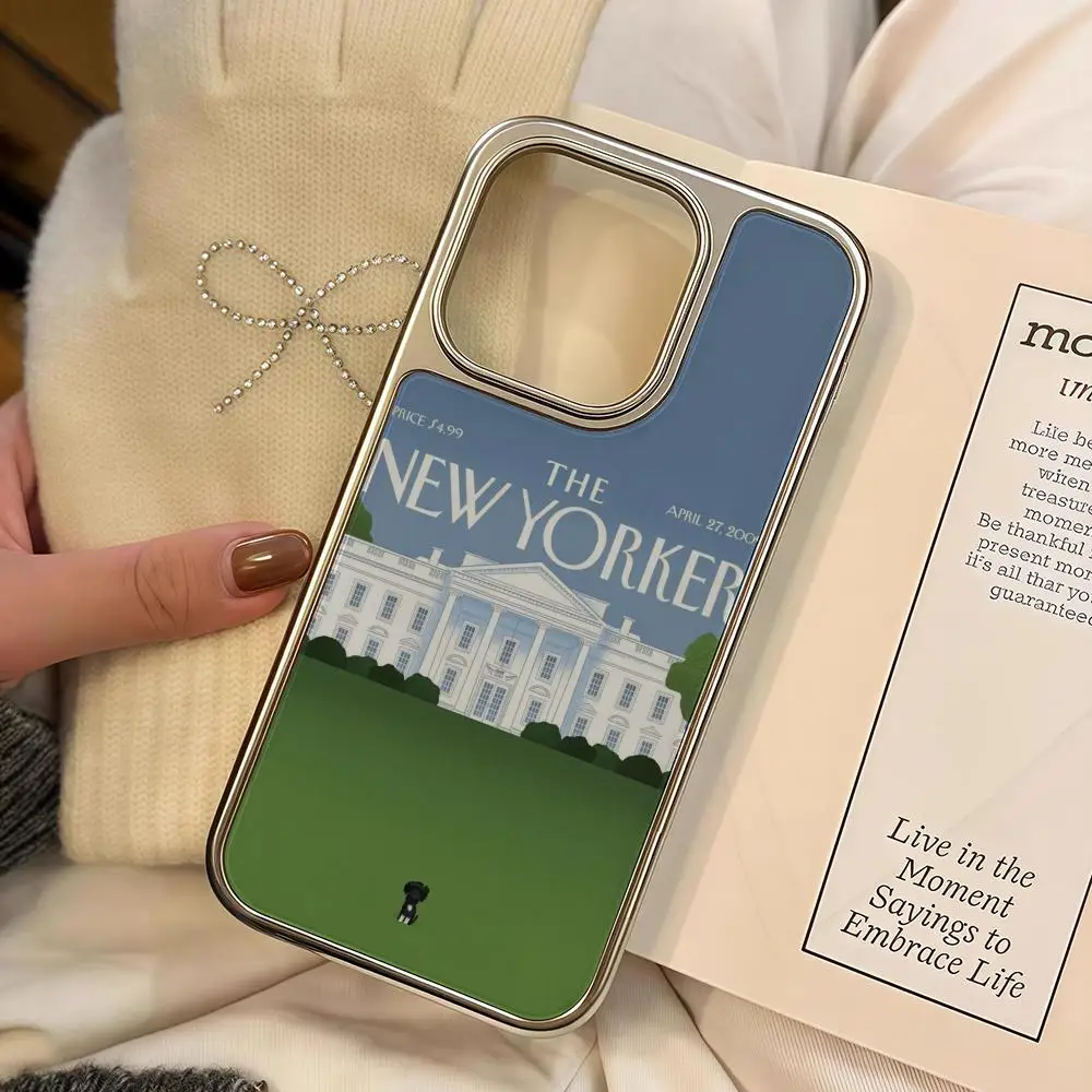 

The New Yorker Poster Phone Case For iPhone 16 15 14 13 12 11 Pro Max Plus HD Magsafe Metal Frame Carbon Fiber Hard Shell