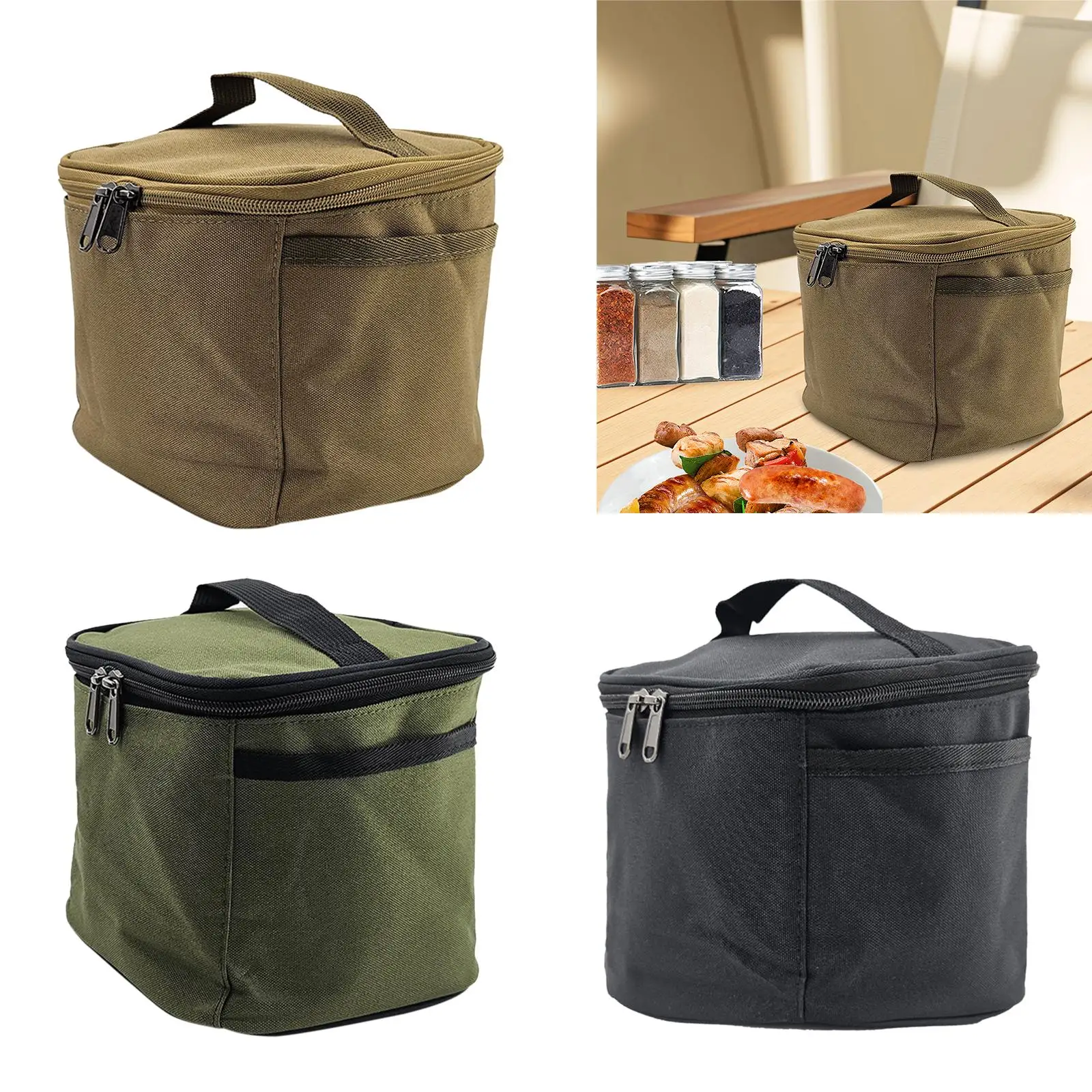 Portable Spice Bag Lightweight Cooking Pouch Barbecue Tool Canvas 5 Grid with Handle Portable Backpacking Outdoor Tableware Bag