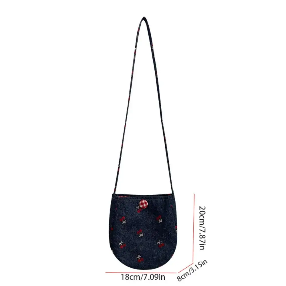 Y2K الدنيم حقيبة قماش قنب لطيف سعة كبيرة مطرزة الكرز حقيبة كروسبودي حقيبة يد البلد نمط الجينز حقيبة ساعي الشارع الشهير
