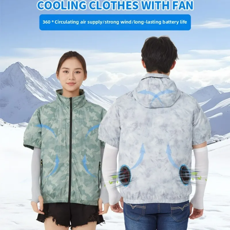New Fan Short-sleeved T-shirt Cooling Vest Women Smart Air Conditioning Refrigeration Clothes Summer Cycling Bike Heat-proof Top