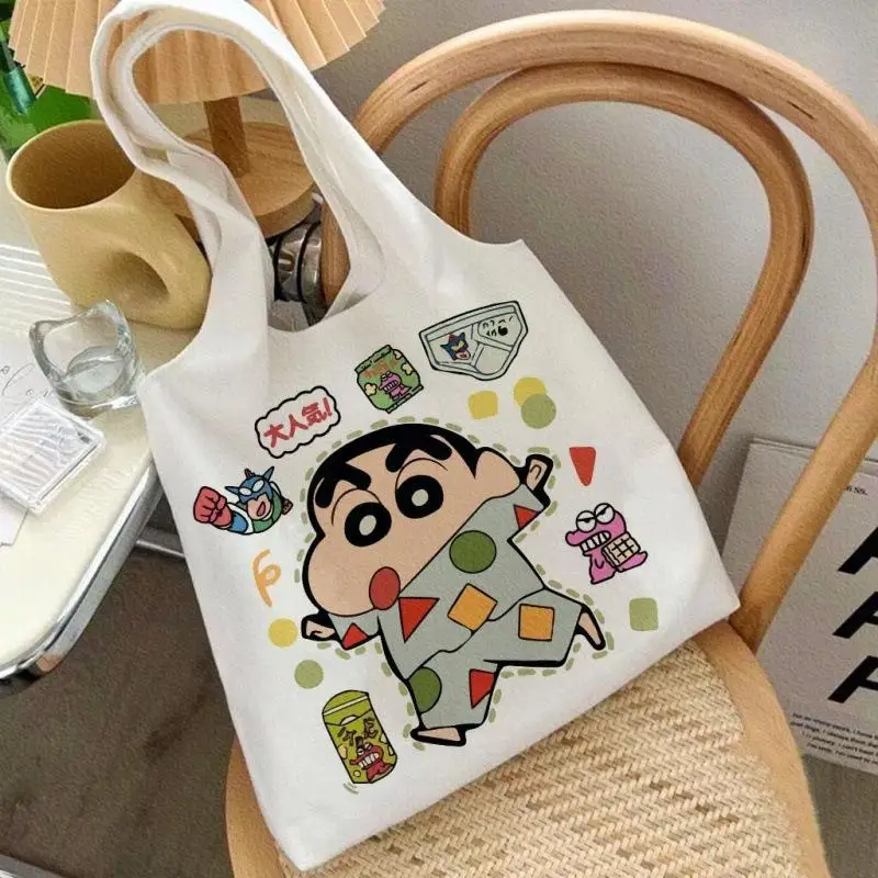 Crayon Shin Chan Canvas Bag Anime Cute Kasukabe Friend Large Capacity Storage Casual Shoulder Bag Girl Shopping Bag Holiday Gift