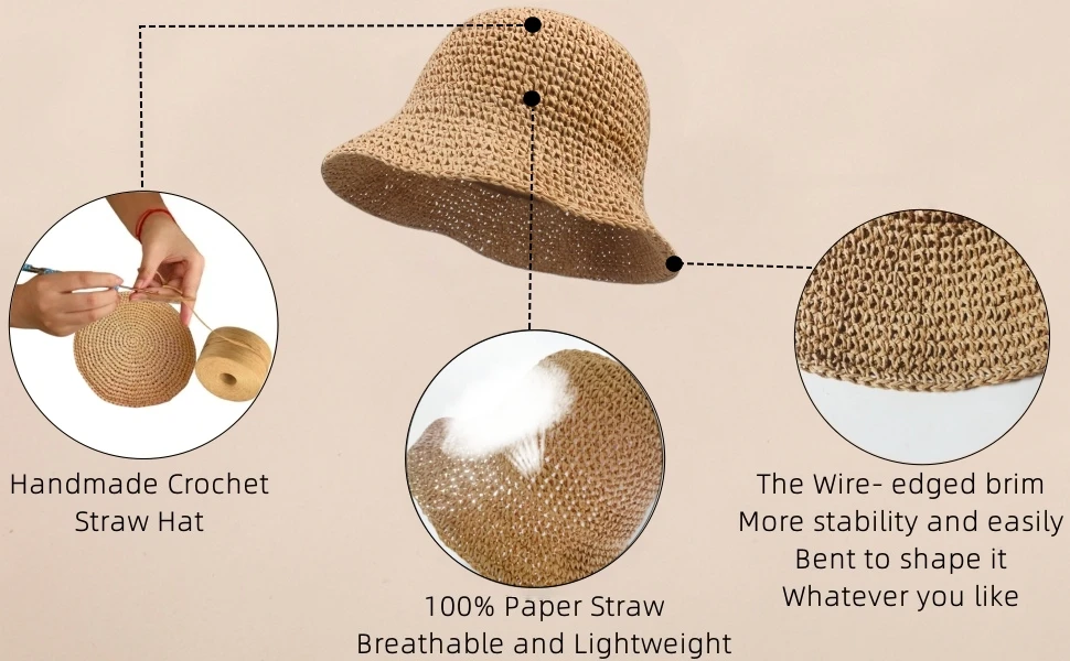 Floppy Big Beach Straw Hats for Women Foldable Summer Wide Brim Packable Sun Hat Womens Travel Straw Fedora Hat
