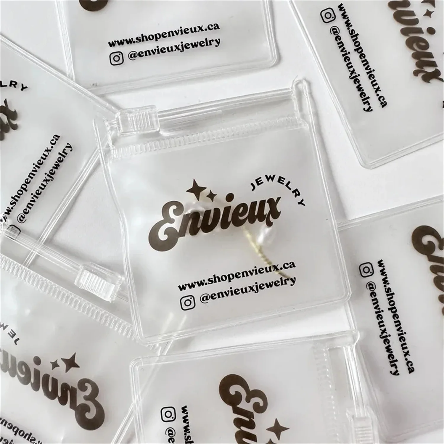 

100 custom jewelry pouch, pvc transparent zipper bag，customized high-quality jewelry packaging, custom jewelry bag with you log
