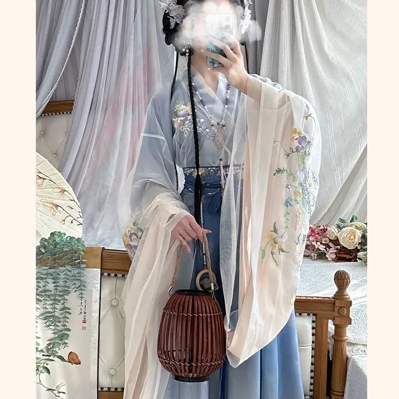 

Chinese Style Traditional Hanfu Women Floral Hanfu Dress Set Exquisite Embroidery Fairy Ancient Princess Cosplay Dress Set