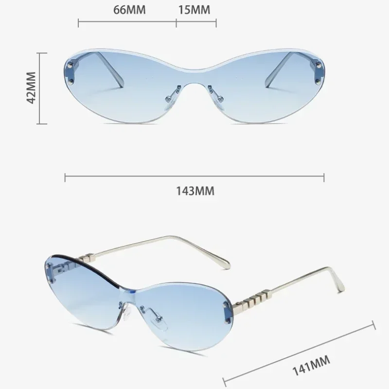 Rimless Sunglasses with Thick Lenses Women High End Luxury Uv Protection Outdoor Travel Beach Shades Eyeglasses Protect Eyes