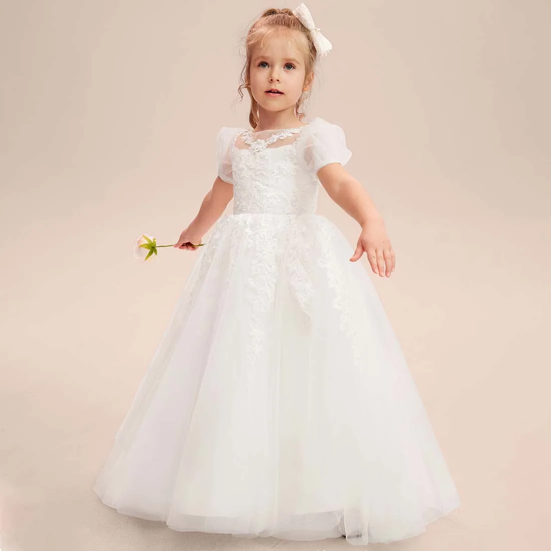 YZYmanualroom Flower Girl Dress Train Tulle A-line Scoop Sweep 2-15T