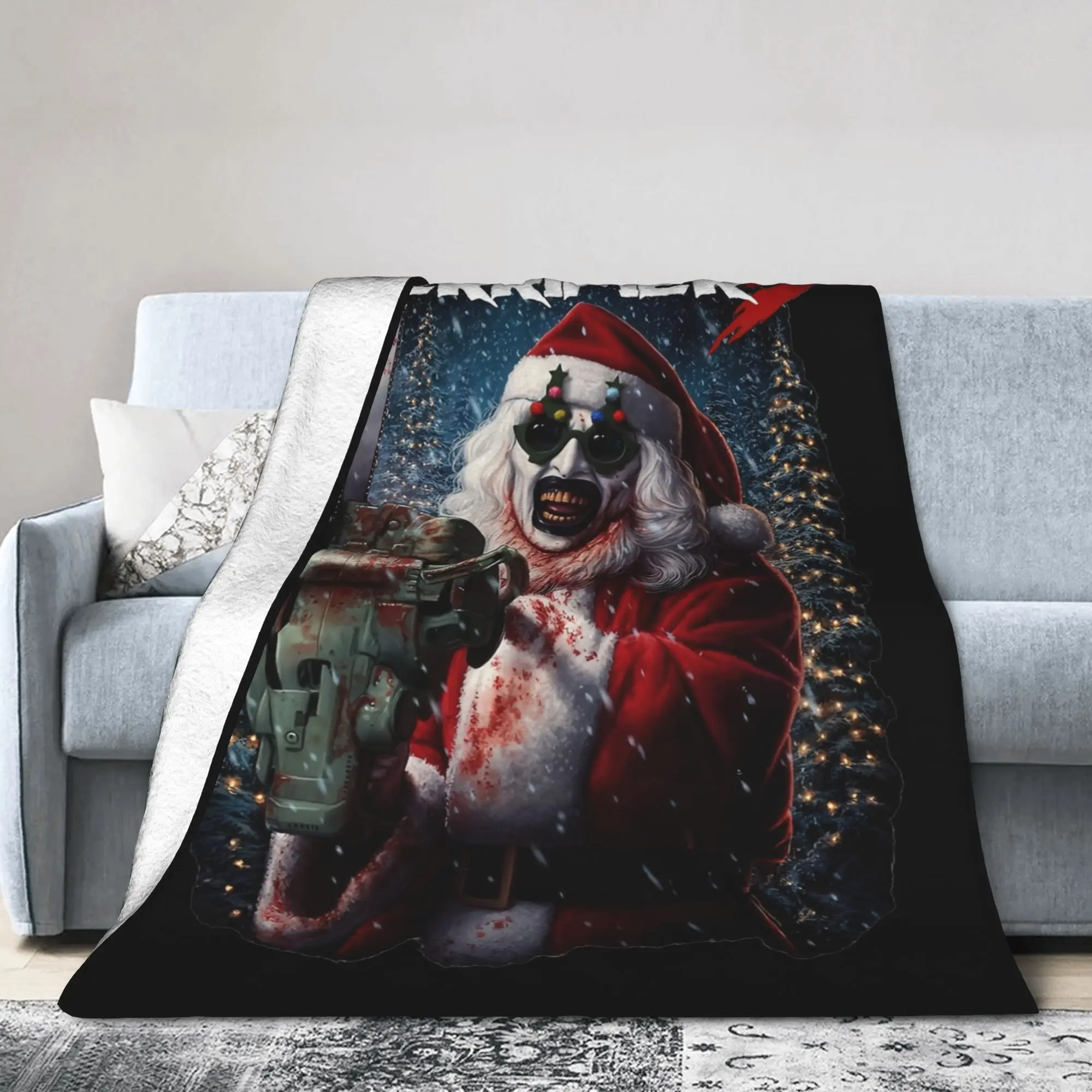 Terrifier 3 Merry Christmas Blanket Fleece Print Clown Movie Horror  Multifunction Soft Throw Blanket for Sofa Office Bedspread