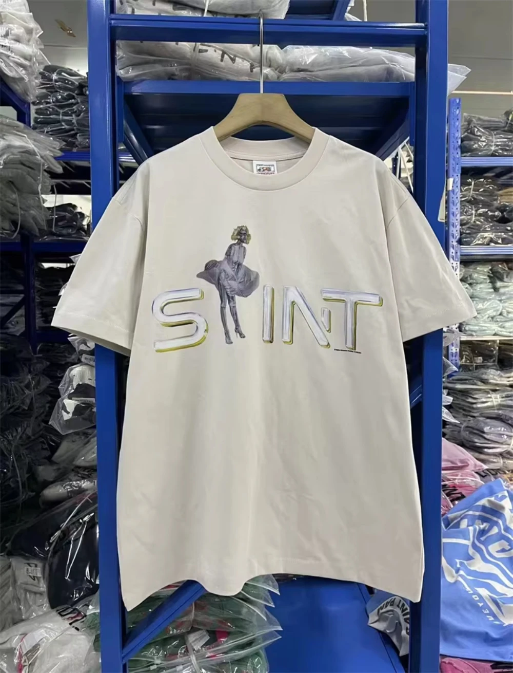 2026 Summer Robot Pattern Printed Vintage Destruction Design Short Sleeve High Street Casual Loose Cotton Trendy T-shirt Men