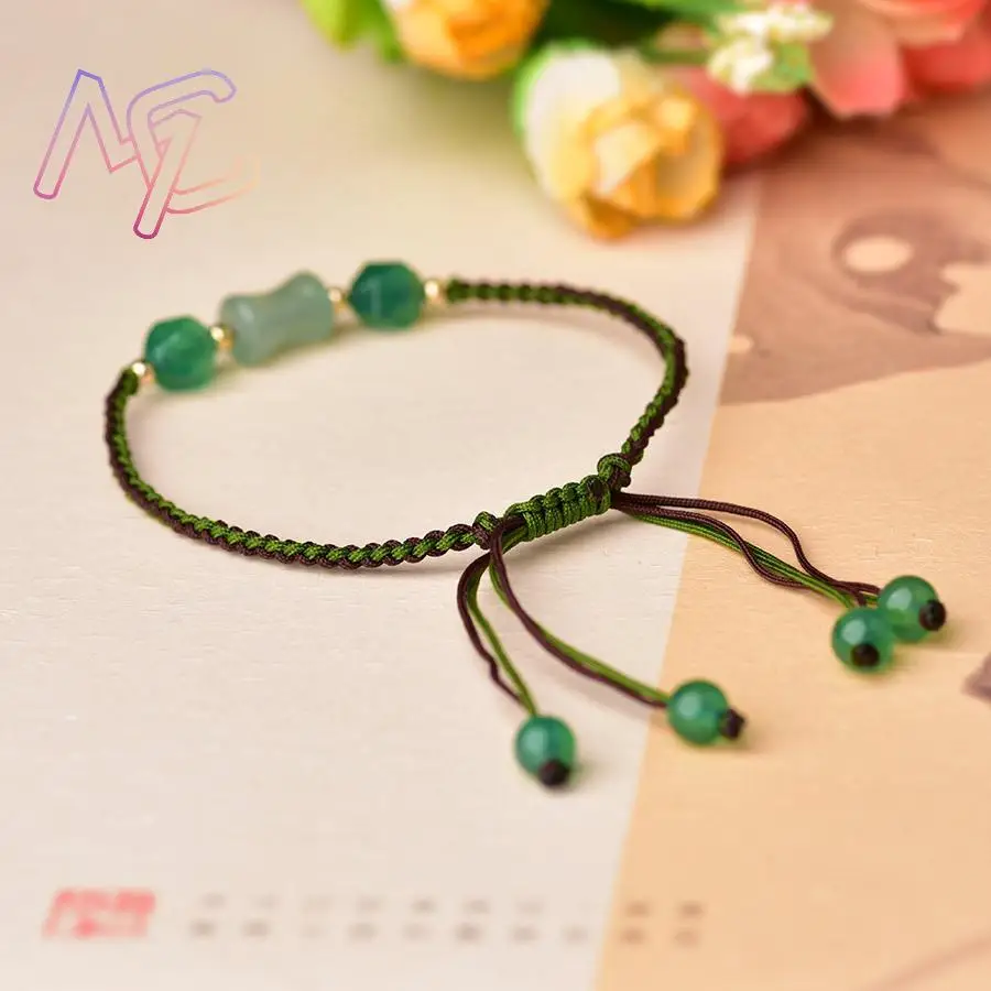 الأخضر الطبيعي حبات اليشم أساور هدايا الموضة للنساء الإسورة مجوهرات حقيقية منحوتة الأحجار الكريمة خمر مصمم الملحقات #3