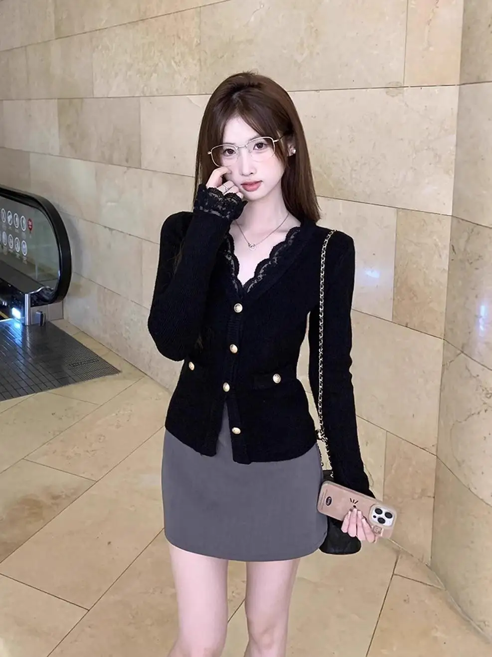 

Облегающий кружевной вязаный открытый кардиган с v-образным вырезом, женский модный осенний свитер, верхняя одежда, корейская версия