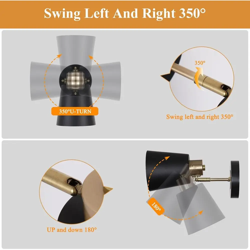 Set of 2 Battery-Powered Black & Gold Modern Wall Sconces with Remote, Dimmable LED Lighting for Indoor Rooms, Bulb Included