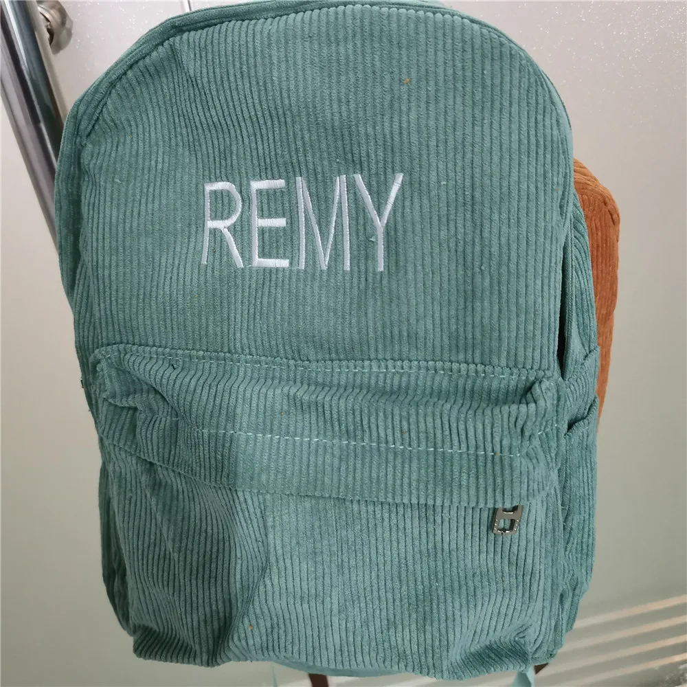 Personalized Embroidered Name Corduroy Bag Custom Student Backpack Large Capacity Solid Color Gift Schoolbag for Boys Girls