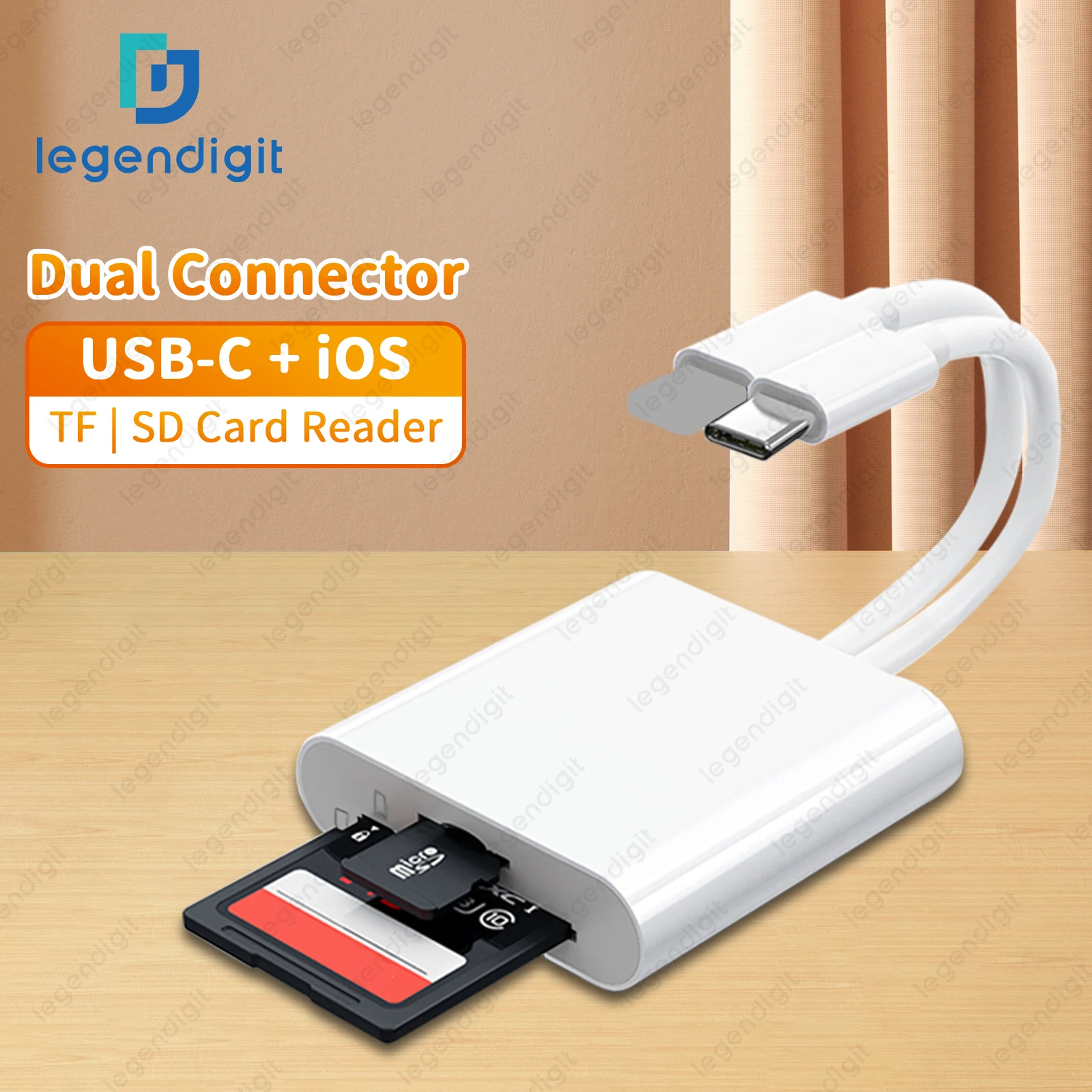 USB C SD Card Reader for iPhone iPad Dual Card Slots Micro SD Memory Card Reader SD TF Card Adapter Portable Trail Camera Viewer