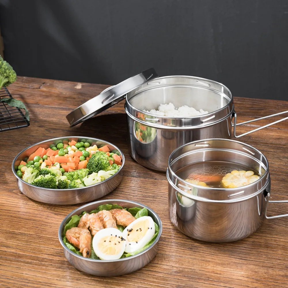 Stainless Steel Lunch Box Large Capacity Round 16cm Lunch Container Leakproof Bento Box Home Kitchen