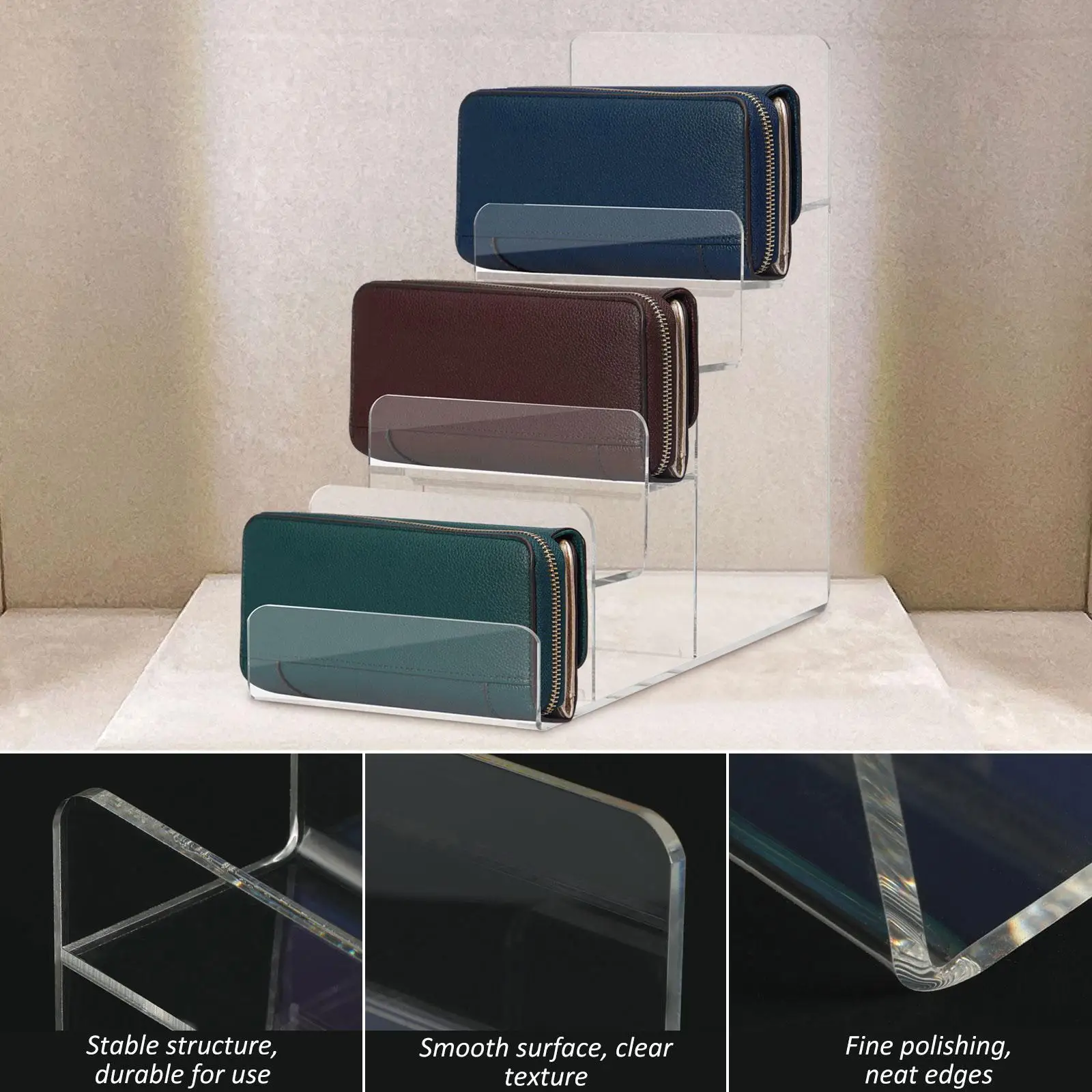 Multi Tier Acrylic Wallet Holder Transparent Purse Rack Stand Bag Display Shelf Jewelry Packaging Display Storage