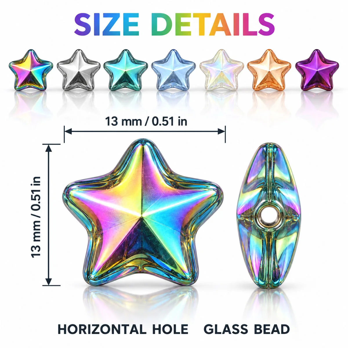 13mm 25pcs Glass Large Five Pointed Star Various Colors Spacer Loose Beads For Jewelry Bracelets Necklace Making DIY Accessories