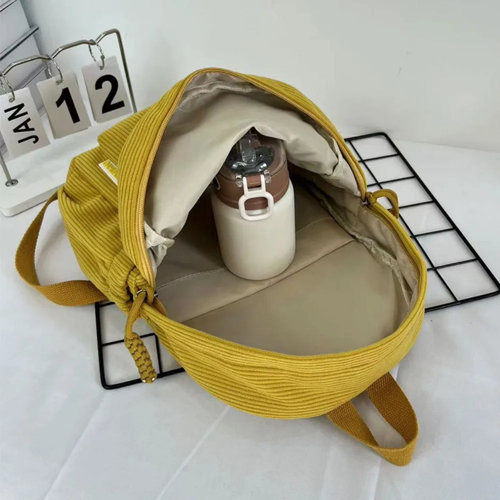 Teenager Solid Color Corduroy Backpack Handbag Commuting Small School Bags Large Capacity Rucksack Student Book Bags Female