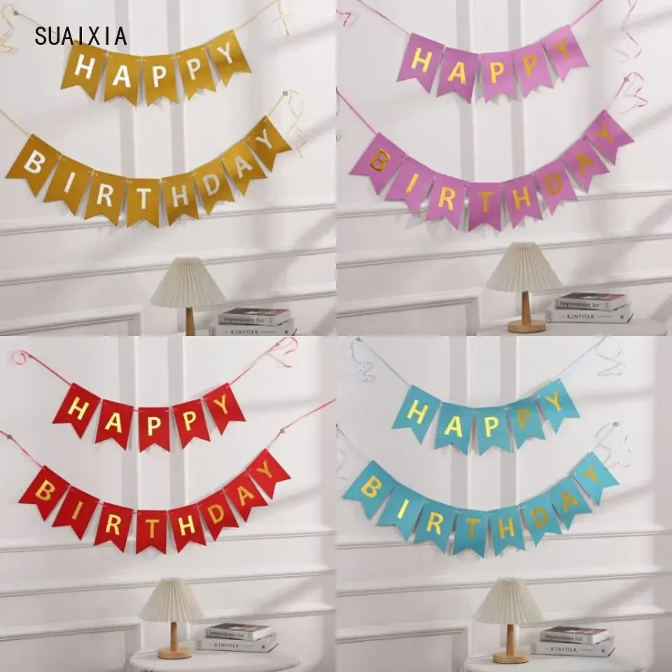 Happy Birthday Banner Paper Bunting Garland Banners Pulling Flags DIY Party Decoration Boys Girl Baby Shower Supplies Decor Gift