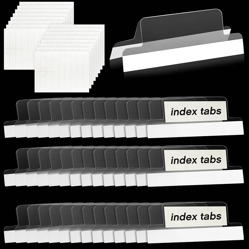 Insertable Self-Adhesive Tabs with Inserts , File Folder Labels Sticky Plastic Index Clear Divider Stick on File for Books Page