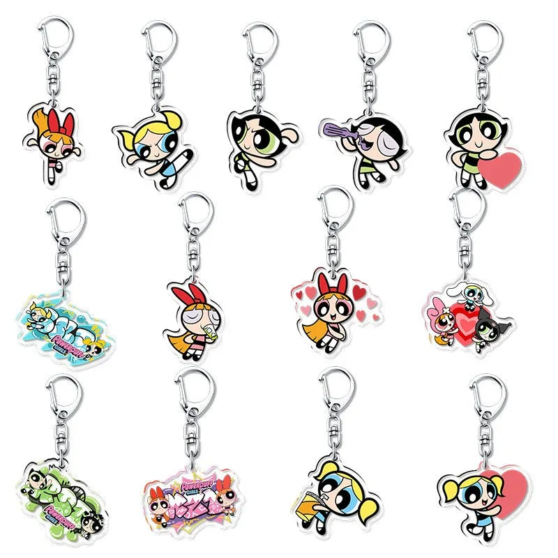 The Powerpuff Girls Season peripheral acrylic keychain Huahua Bubble plush schoolbag cute creative keychain pendant gift