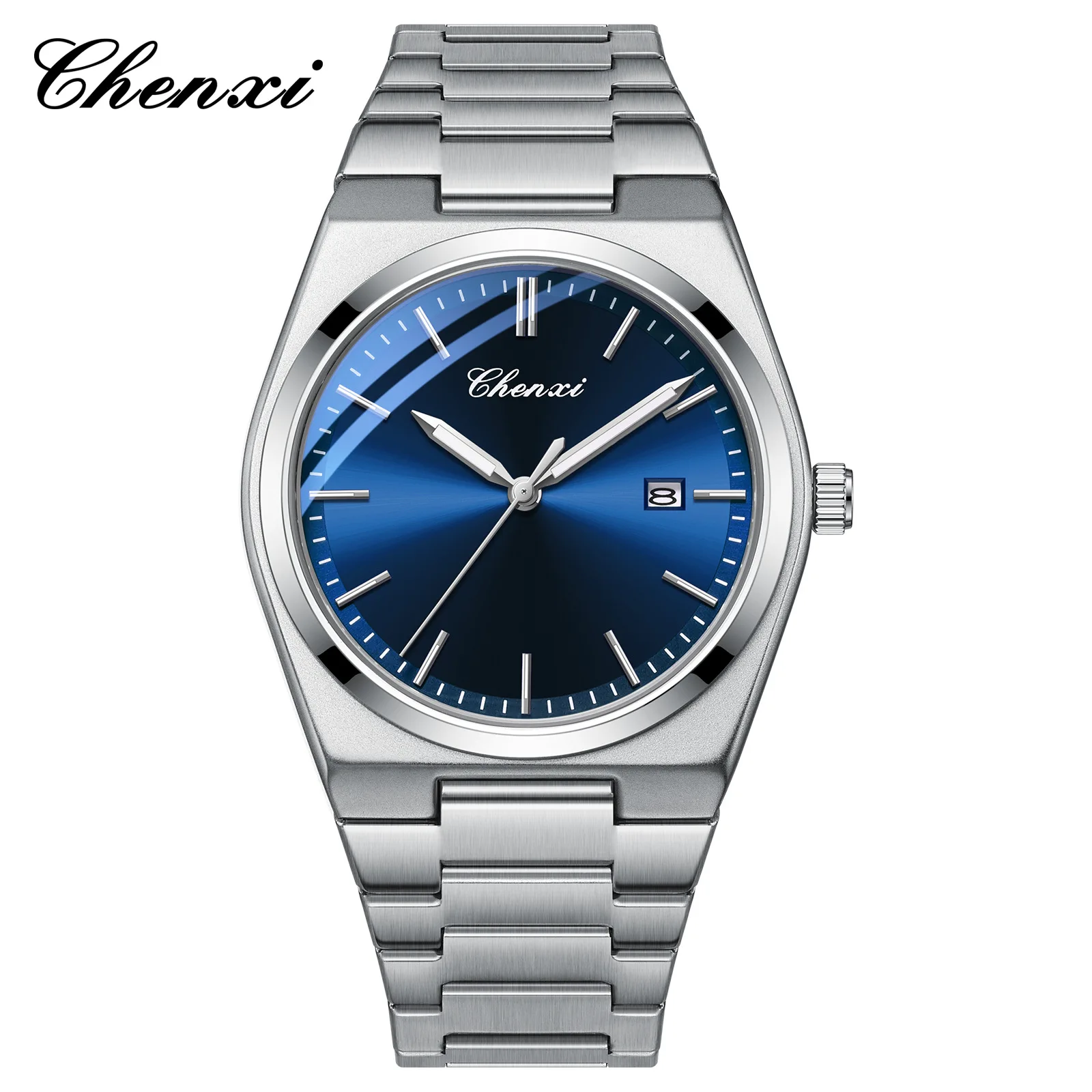 Fashion Chenxi Top Brand 683 Man Quartz Green Blue Leisure Simple Casual Analog Display Silvery Stainless Steel Watches For Male