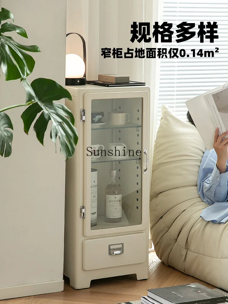 YJapanese-style retro metal glass display, living room storage storage iron sheet, Lego figure cabinet