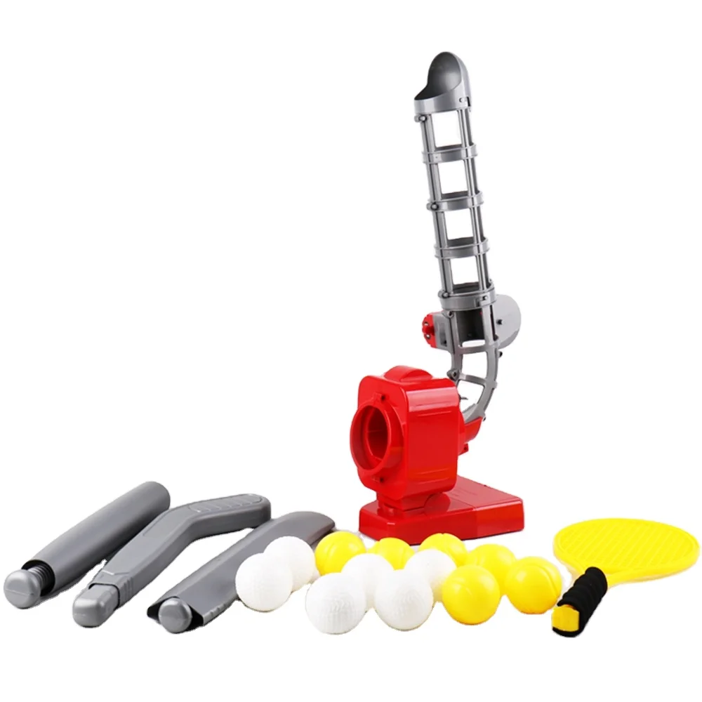 เครื่องยิงลูกบอล 4in1 สำหรับเบสบอล เทนนิส คริกเก็ต ฮอกกี้ ของเล่นกีฬากลางแจ้ง ยิงอัตโนมัติ ทำจากพลาสติก สำหรับเด็ก