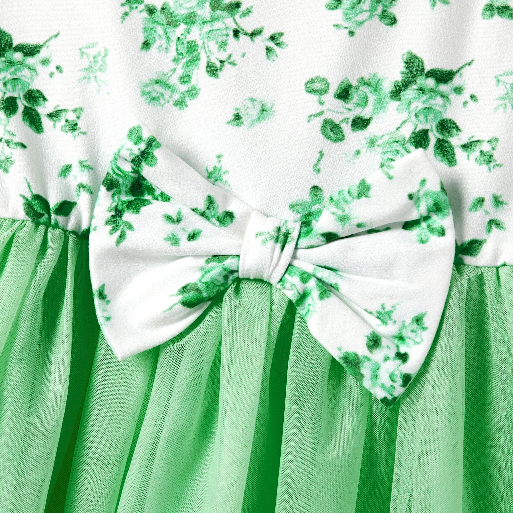 PatPat Mommy and Me Green Floral Ruched Bodycon Strap Dress or Spliced Mesh Strap Dress Suitable for Summer Season