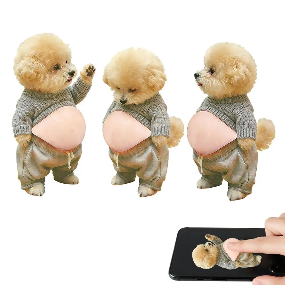 3pcs Teddy Dog Belly Sticker, Anti-Scratch Protection Corgi Stickers, 3D Soft Belly Pinch Sticker for Car Door Fridge Book Phone