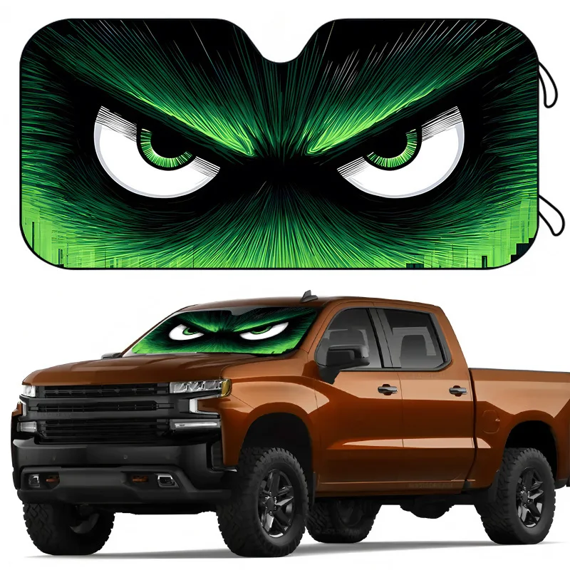1pc Green-eyed Monster Car Sunshade, Foldable And Portable, Prevents Temperature Rise, Windshield Sunshade For Car, Keeps Car Co