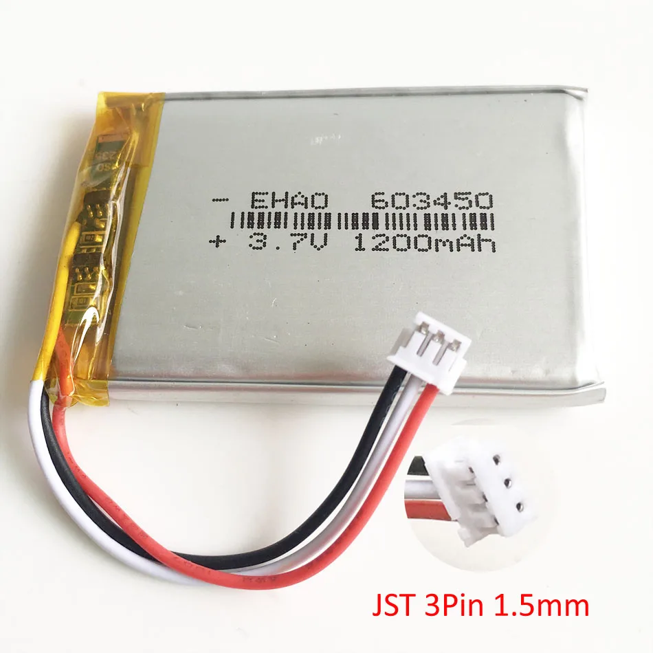 Akumulator LiPo 3,7 V 1200 mAh 603450   + JST ZH 1,5 mm 3-pinowe złącze do kamery PAD Głośnik GPS Laptop Telefon komórkowy