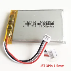 Akumulator LiPo 3,7 V 1200 mAh 603450   + JST ZH 1,5 mm 3-pinowe złącze do kamery PAD Głośnik GPS Laptop Telefon komórkowy