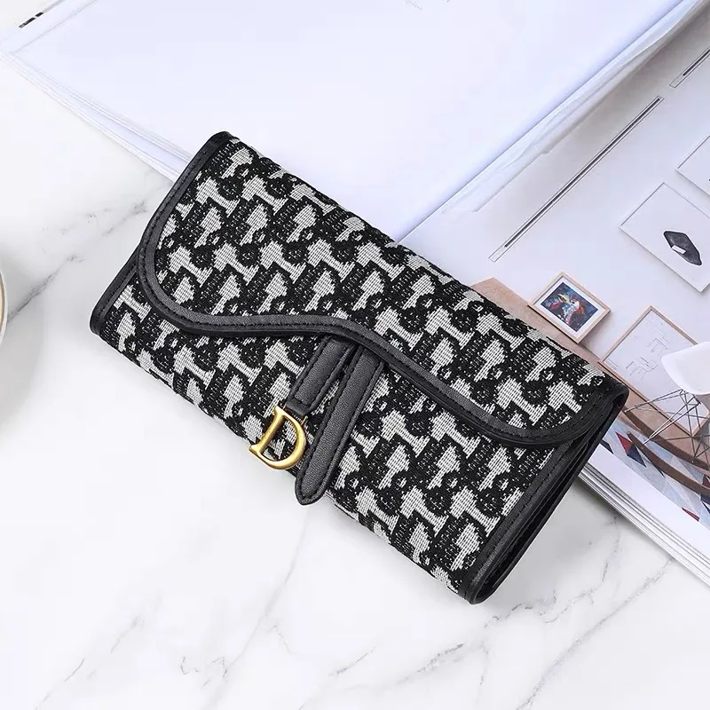 

2024 New Fashionable Korean Thousand Bird Grid Wallet Women's Long Design Folding Handheld Zero Wallet Short Card Bag Women