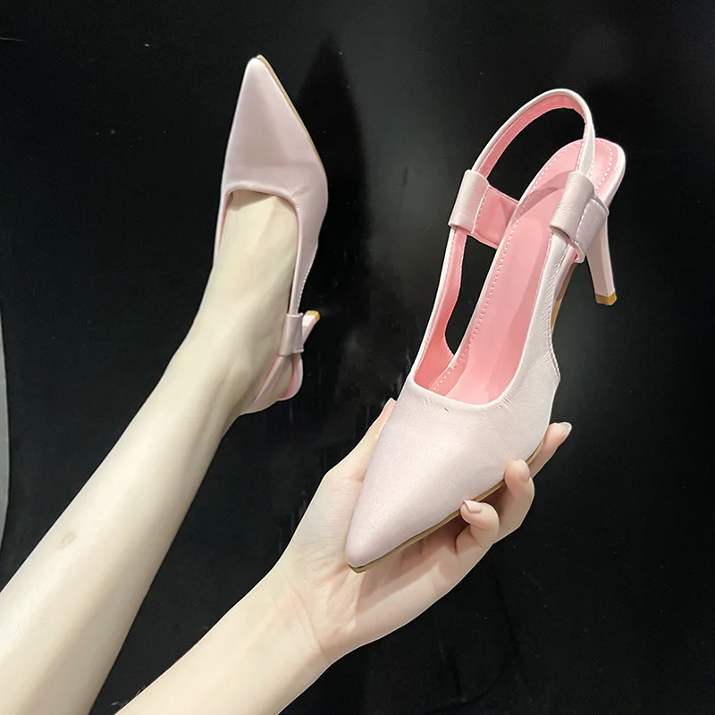 Summer Women Thin High Heels Slingback Sandals Pointed Toe Slip-On Mules Shoes Ladies Elegant Shallow Pumps Party Dress Shoes