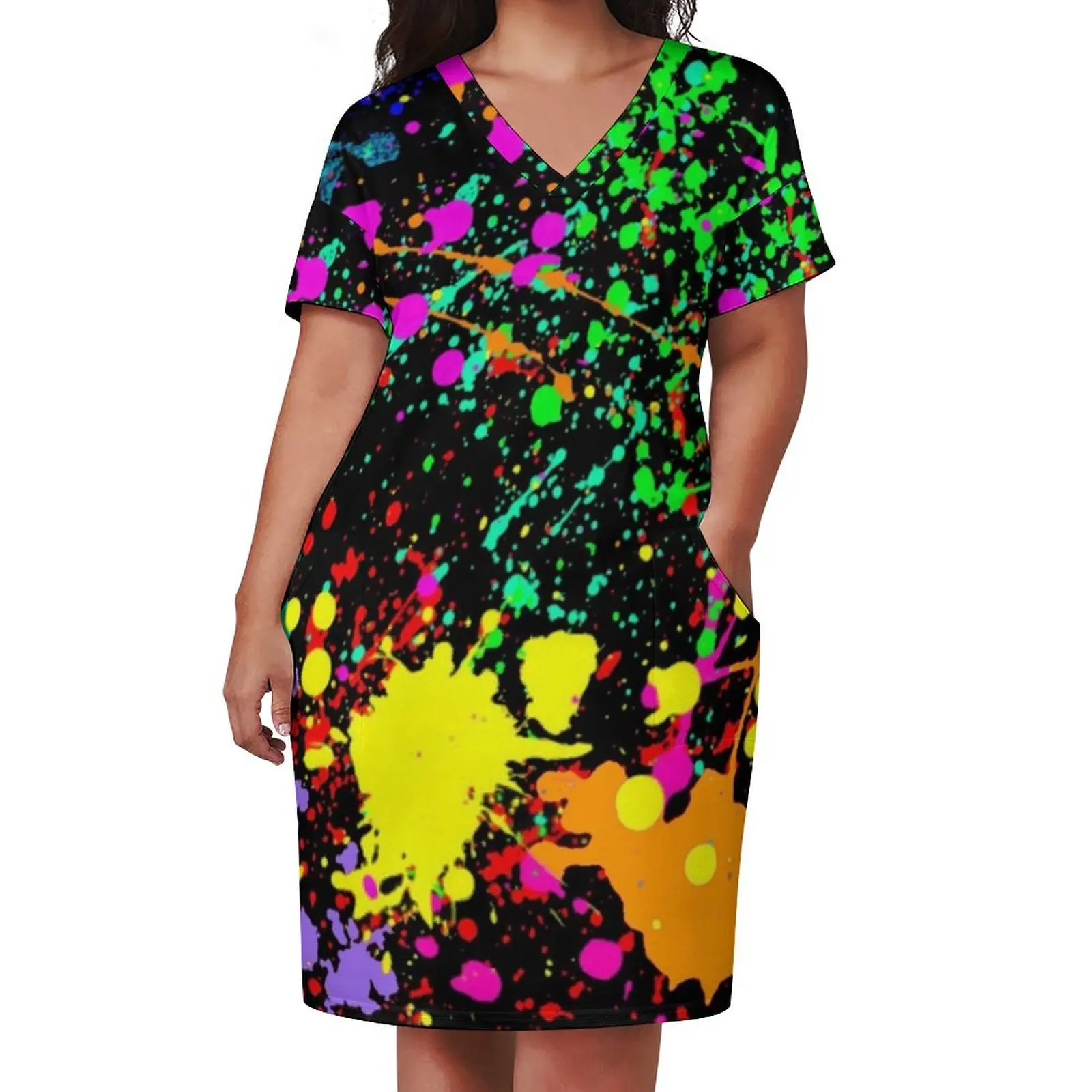 Neon Splatter Paint Loose Pocket Dress clothes for woman long sleeve dress summer dresses women 2024 elegant dresses for women