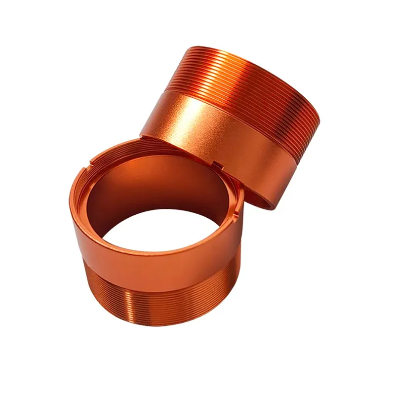 CNC machined orange anodized aluminum alloy optical lens / mechanical connection threaded sleeve