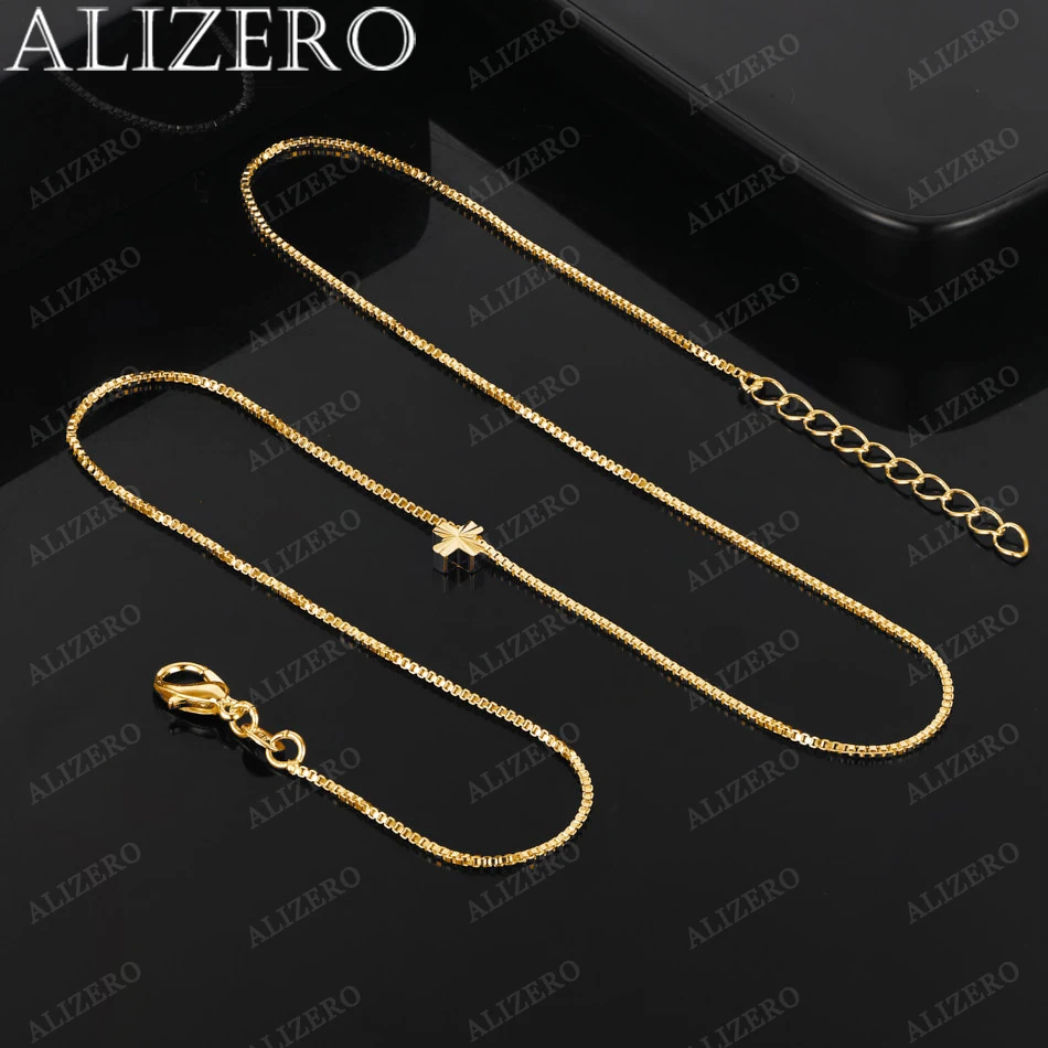 

ALIZERO 18K Gold Necklace 18 Inch Box Chain Cross Pendant Necklace For Women Men Fashion Wedding Party Fine Jewelry Gifts