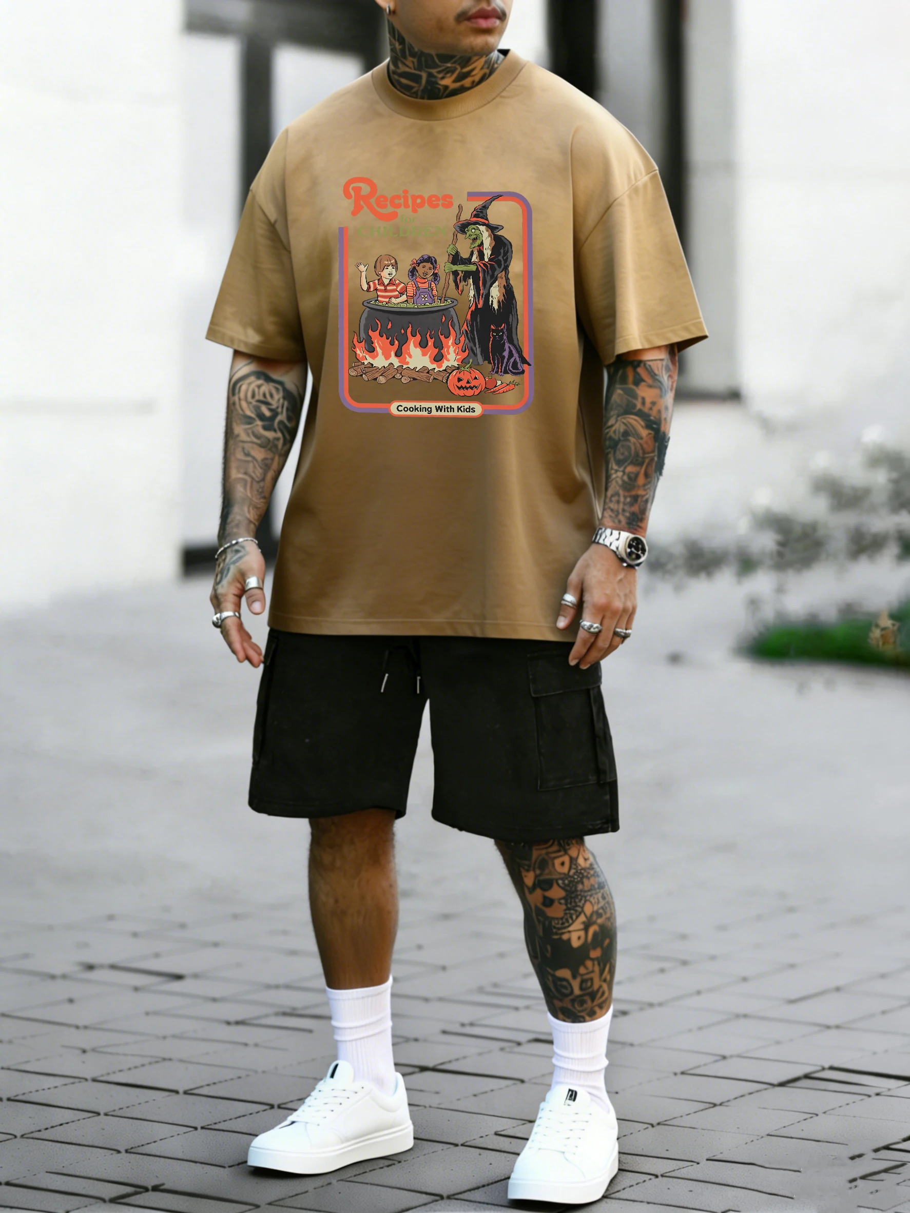 

Футболка с принтом «Рецепты для детей», новинка, мужской комплект, летняя повседневная футболка и шорты, футболка с круглым вырезом, с эффектом тай-дай, с коротким рукавом, свободная хлопковая футболка