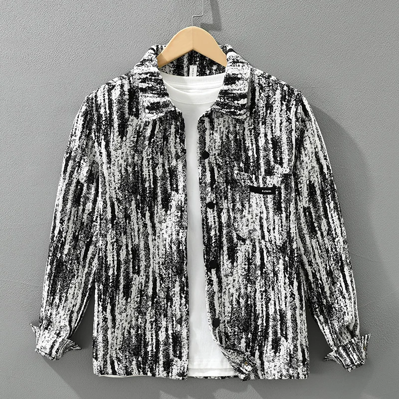 

2026, весна-осень-зима, новая модная свободная толстая рубашка с принтом для мужчин, удобные мужские рубашки с отложным воротником и длинными рукавами