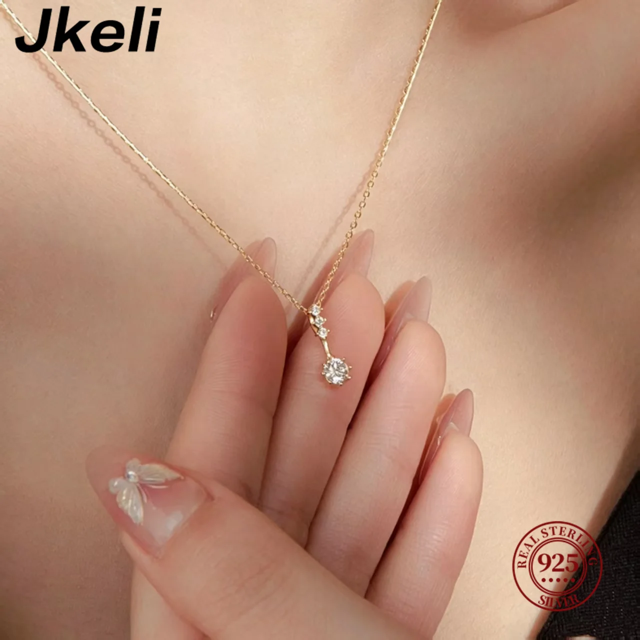 Jkeli 925 Sterling Silver Plating 14K Gold Korean Crystal Flower Pendant Necklace Women Temperament All-Match Jewelry