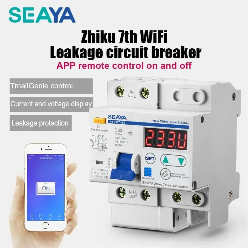 SEAYA WiFi Smart Home Switch 1P+N SEAYA Electric Leakage Circuit Breaker XYZK7-63 Urządzenie ochronne nad i zbyt niskim napięciem 50 Hz