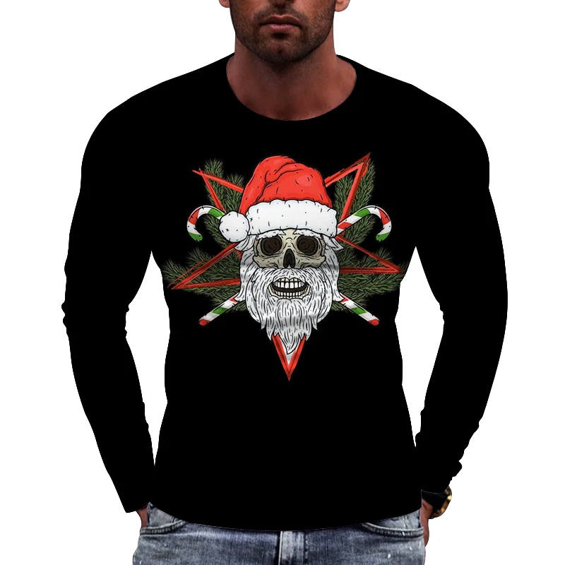 Hip Hop Santa Claus Pattern Spring And Autumn Men's Fashion Creative Fun Leisure Long Sleeve Four Seasons Large Outline Clothing